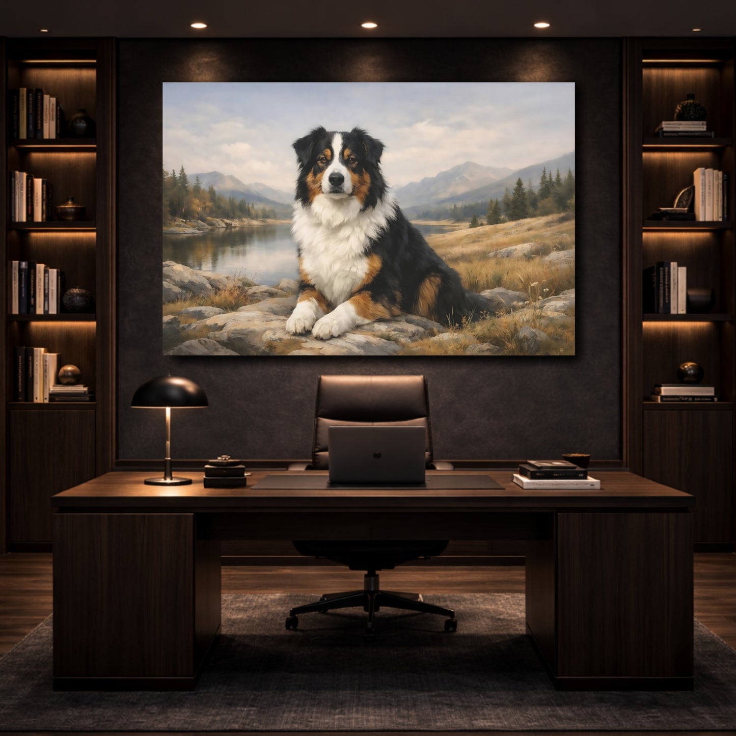Mockup 4. Animals Australian Shepherd Australian Shepherd shown as stretched canvas wall art
