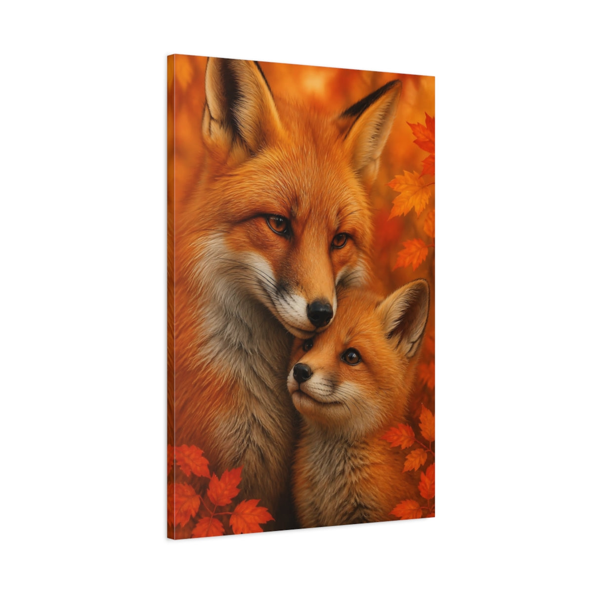 Main Mockup. Animals Autumn Fox Embrace shown as canvas print
