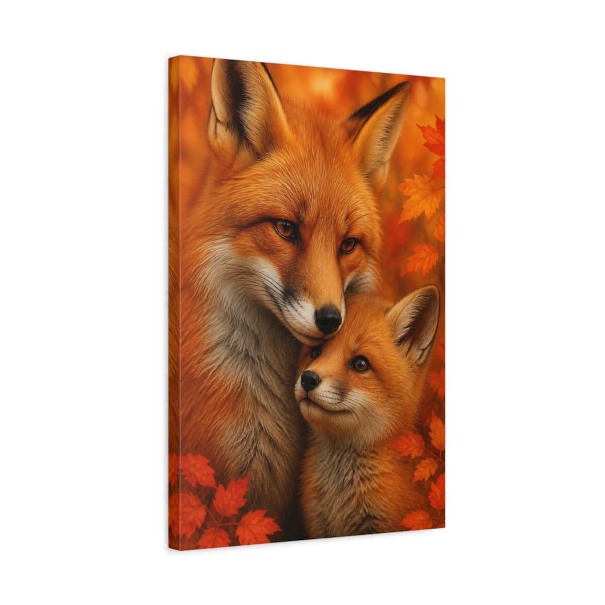 Side Mockup 3. Animals Autumn Fox Embrace shown as canvas print