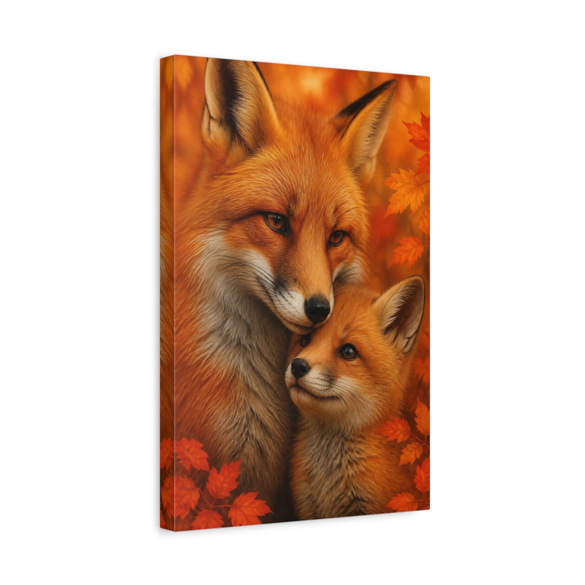 Side Mockup 4. Animals Autumn Fox Embrace shown as canvas print