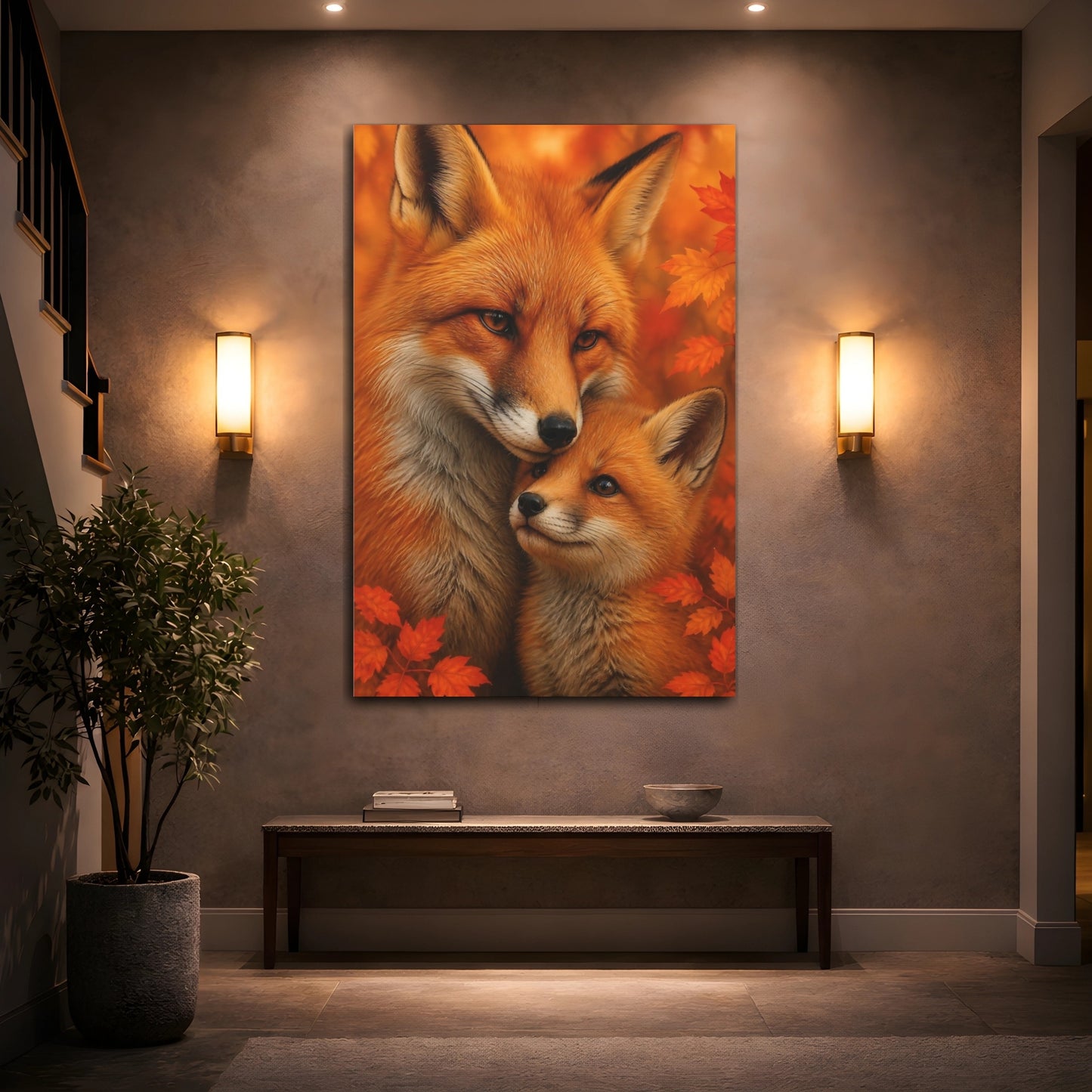 Mockup 2. Animals Autumn Fox Embrace shown as canvas print