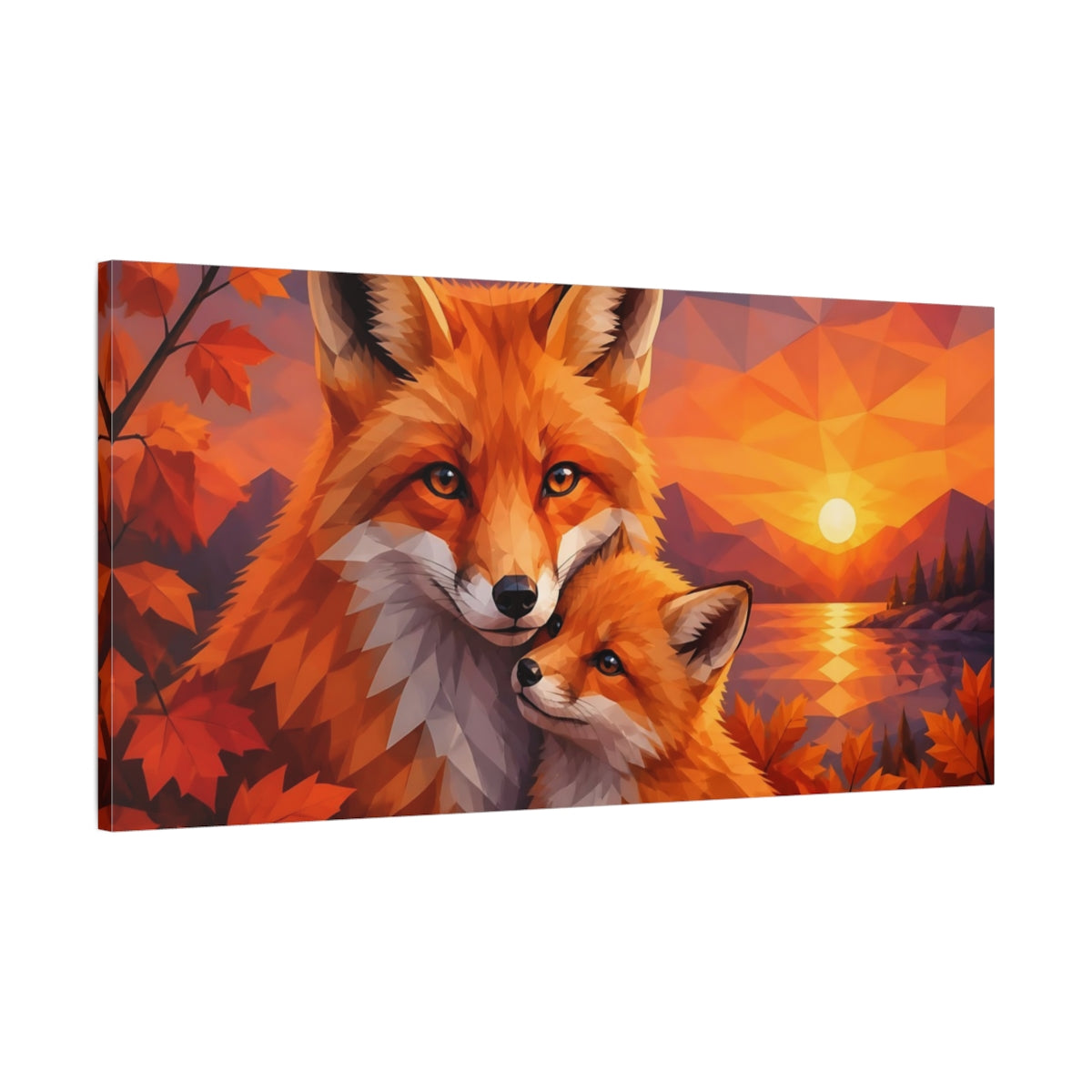 Main Mockup. Animals Autumn Fox Pair shown as canvas print
