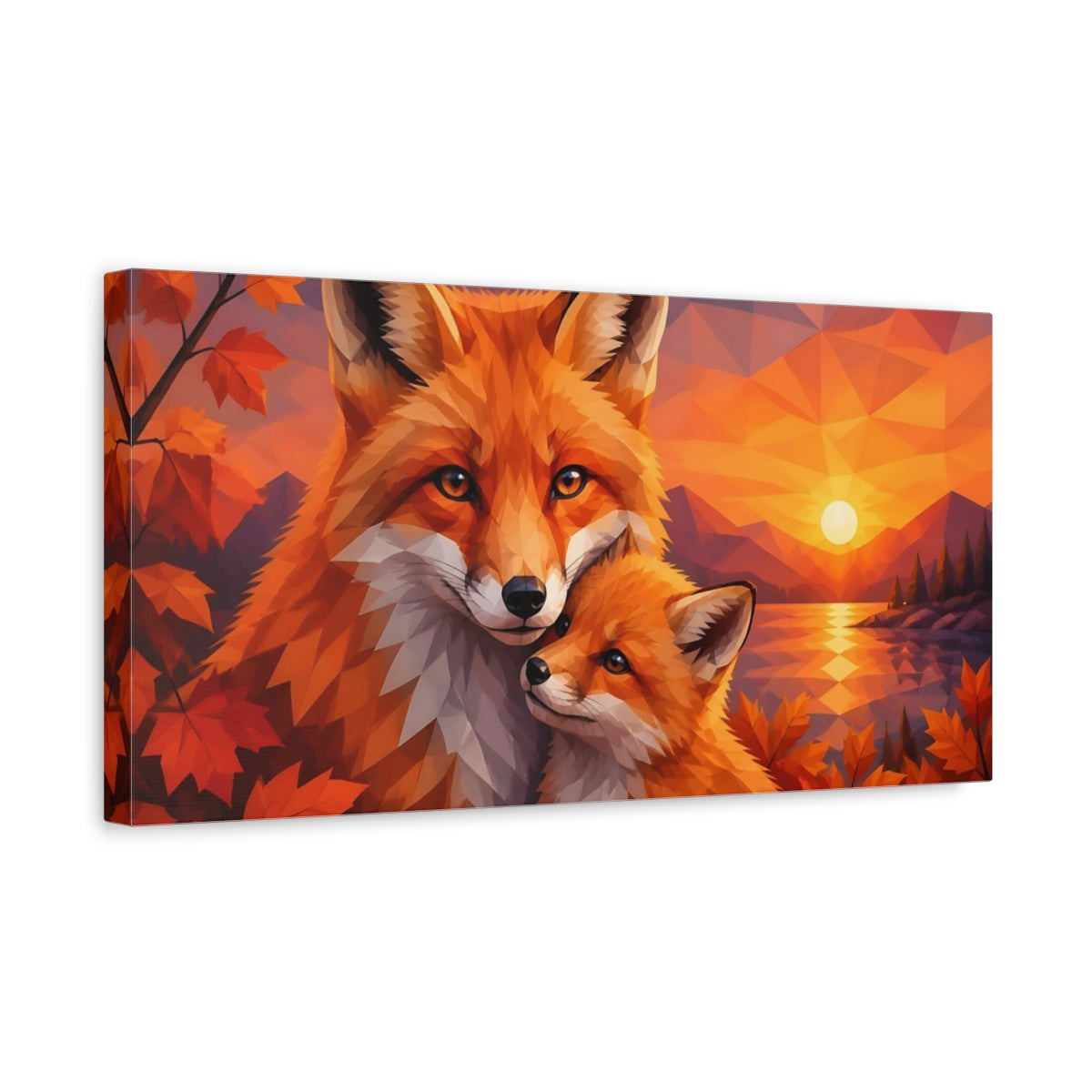 Side Mockup 3. Animals Autumn Fox Pair shown as canvas print
