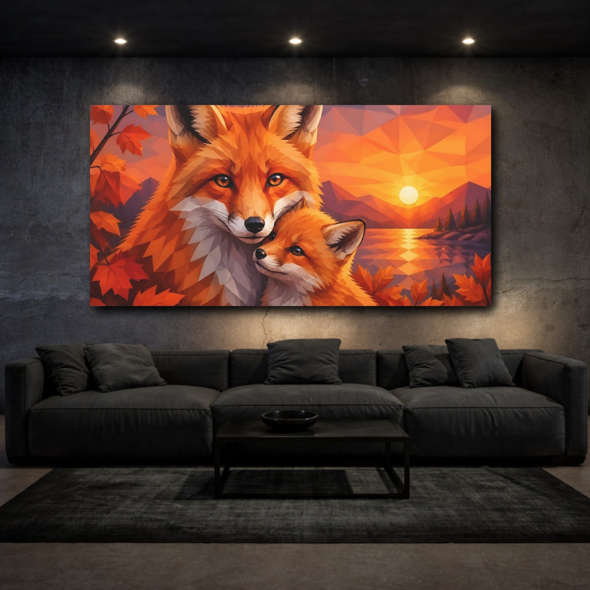 Mockup 3. Animals Autumn Fox Pair shown as canvas print