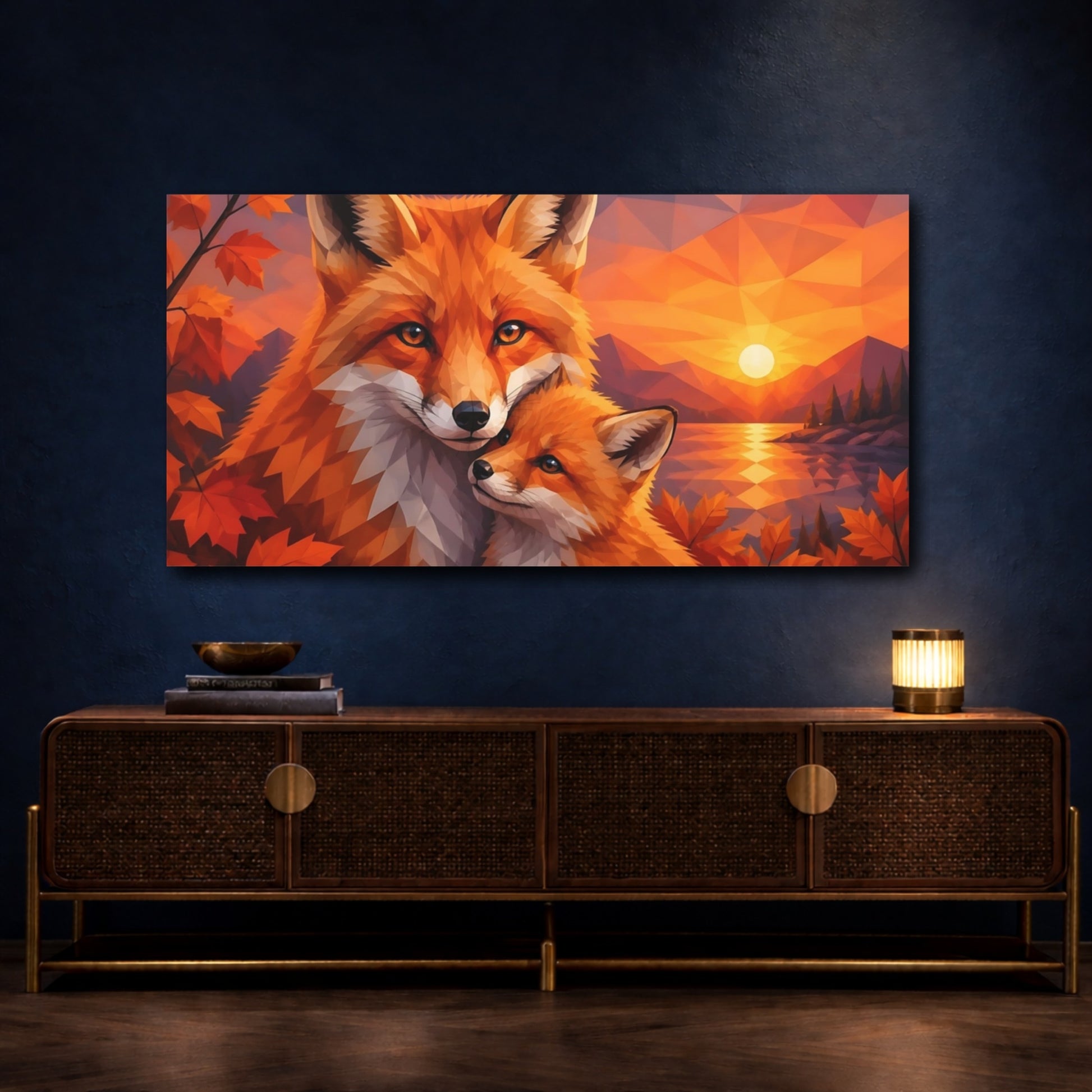 Mockup 4. Animals Autumn Fox Pair shown as canvas print