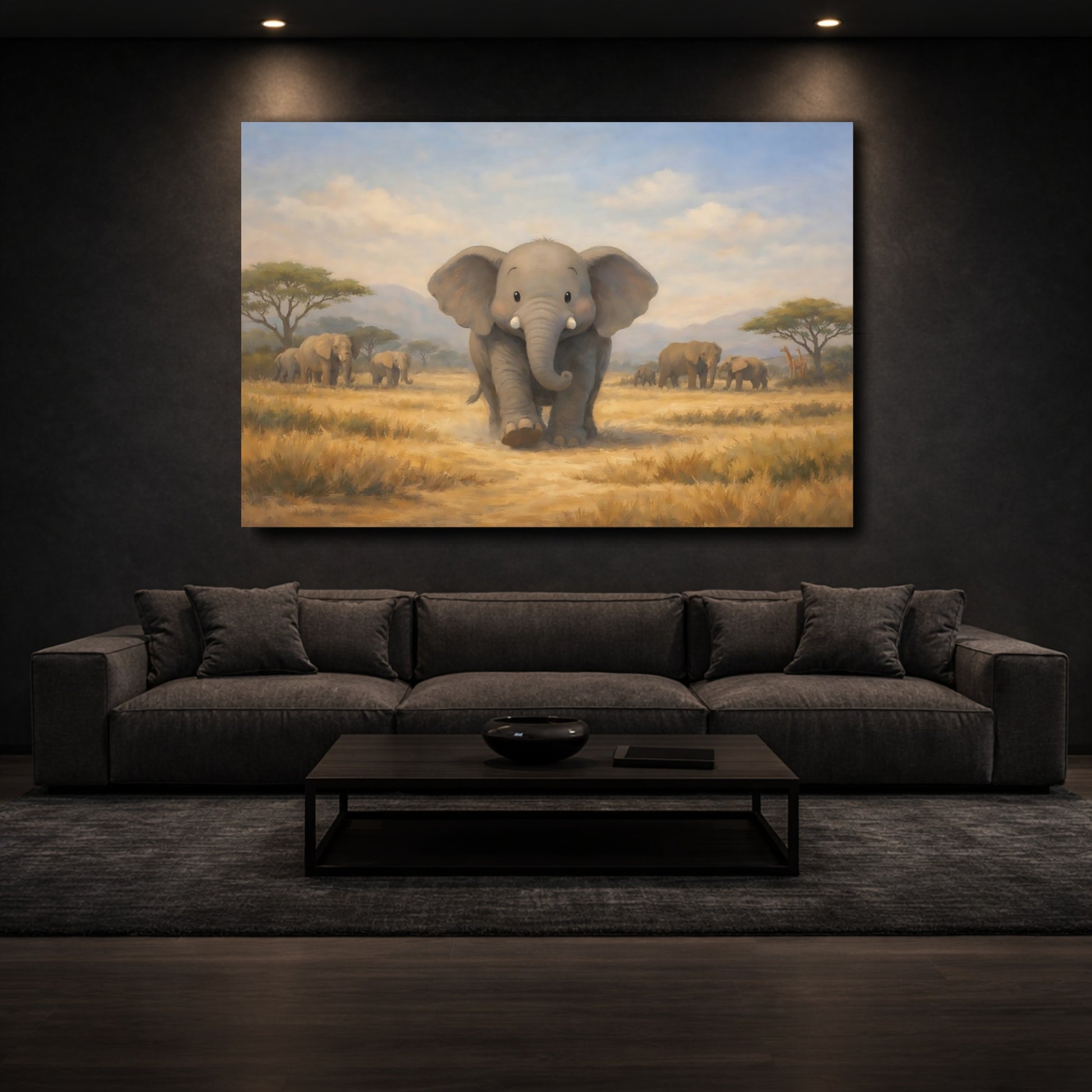 Mockup 2. Animals Baby Elephant Cute Elephant Safari shown as stretched canvas wall art