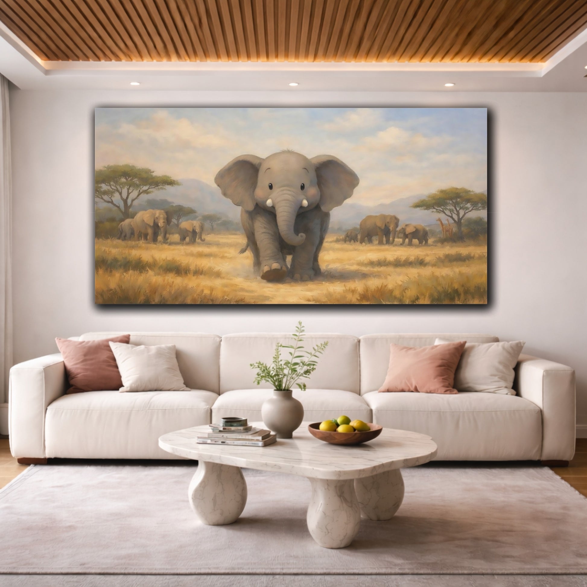 Mockup 3. Animals Baby Elephant Cute Elephant Savanna shown as stretched canvas wall art