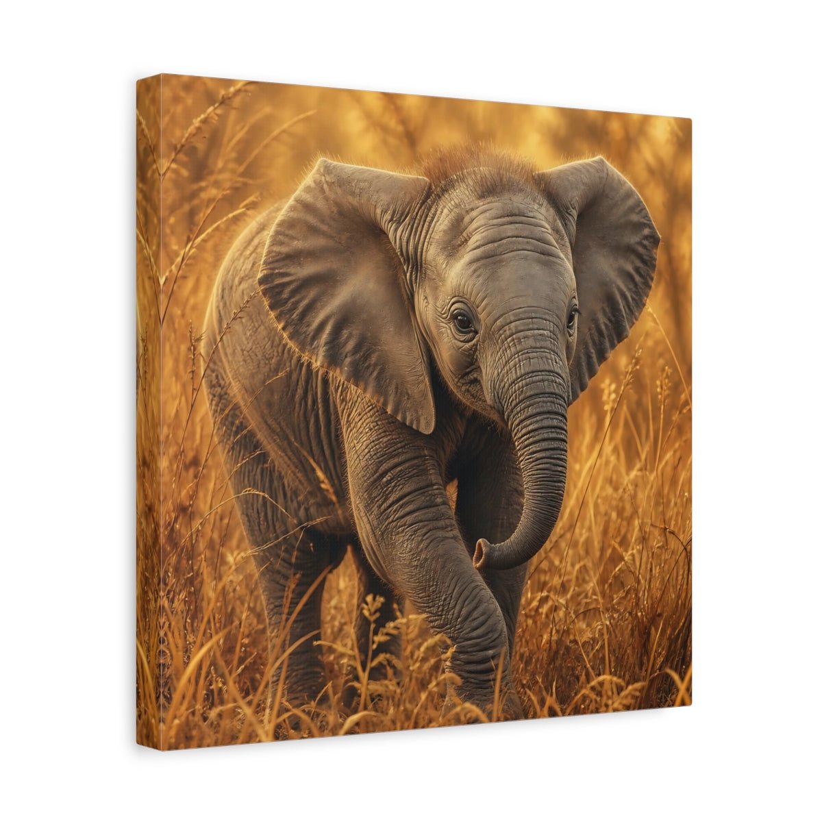Animals Baby Elephant Golden Canvas Print – realistic Nursery, Feature Wall - YesArtYes