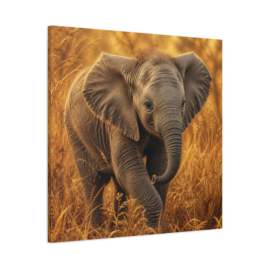 Animals Baby Elephant Golden Canvas Print – realistic Nursery, Feature Wall - YesArtYes