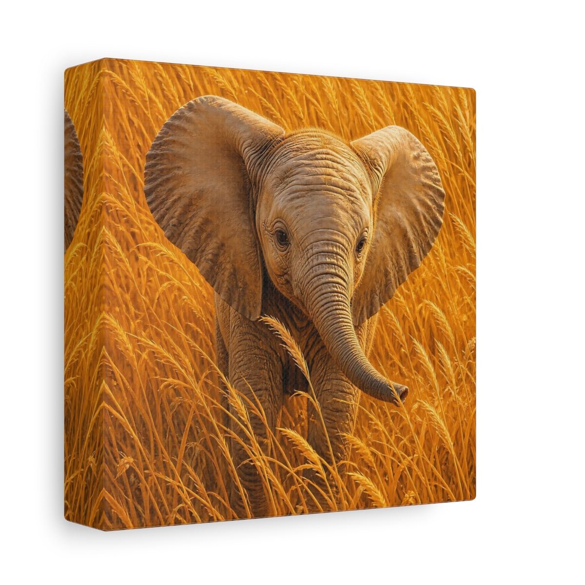 Animals Baby Elephant Golden Canvas Print – Realistic Nursery, Gallery Wall - YesArtYes
