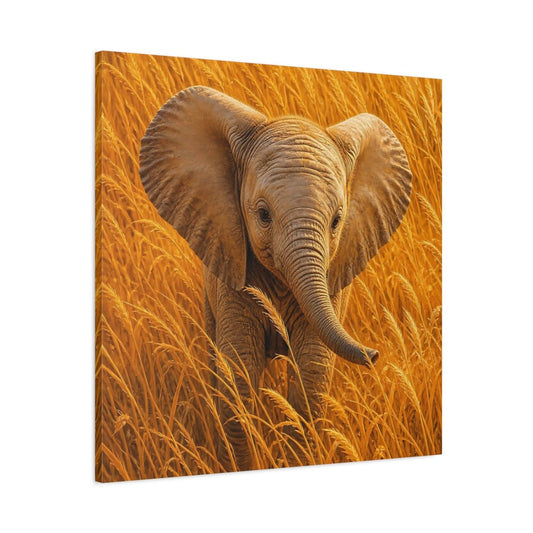 Animals Baby Elephant Golden Canvas Print – Realistic Nursery, Gallery Wall - YesArtYes