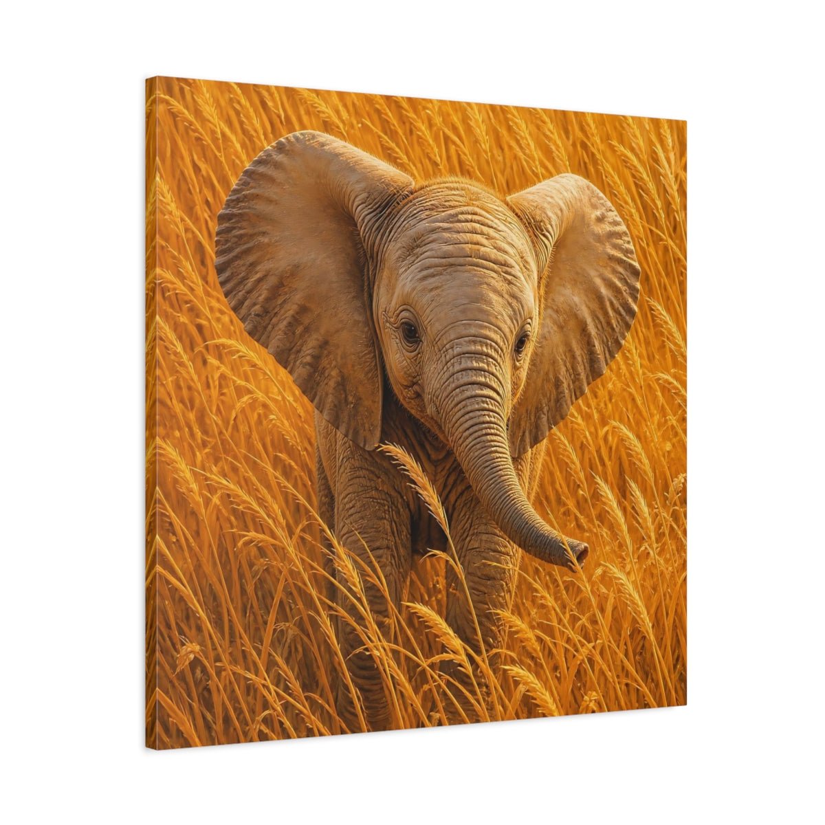 Animals Baby Elephant Golden Canvas Print – Realistic Nursery, Gallery Wall - YesArtYes