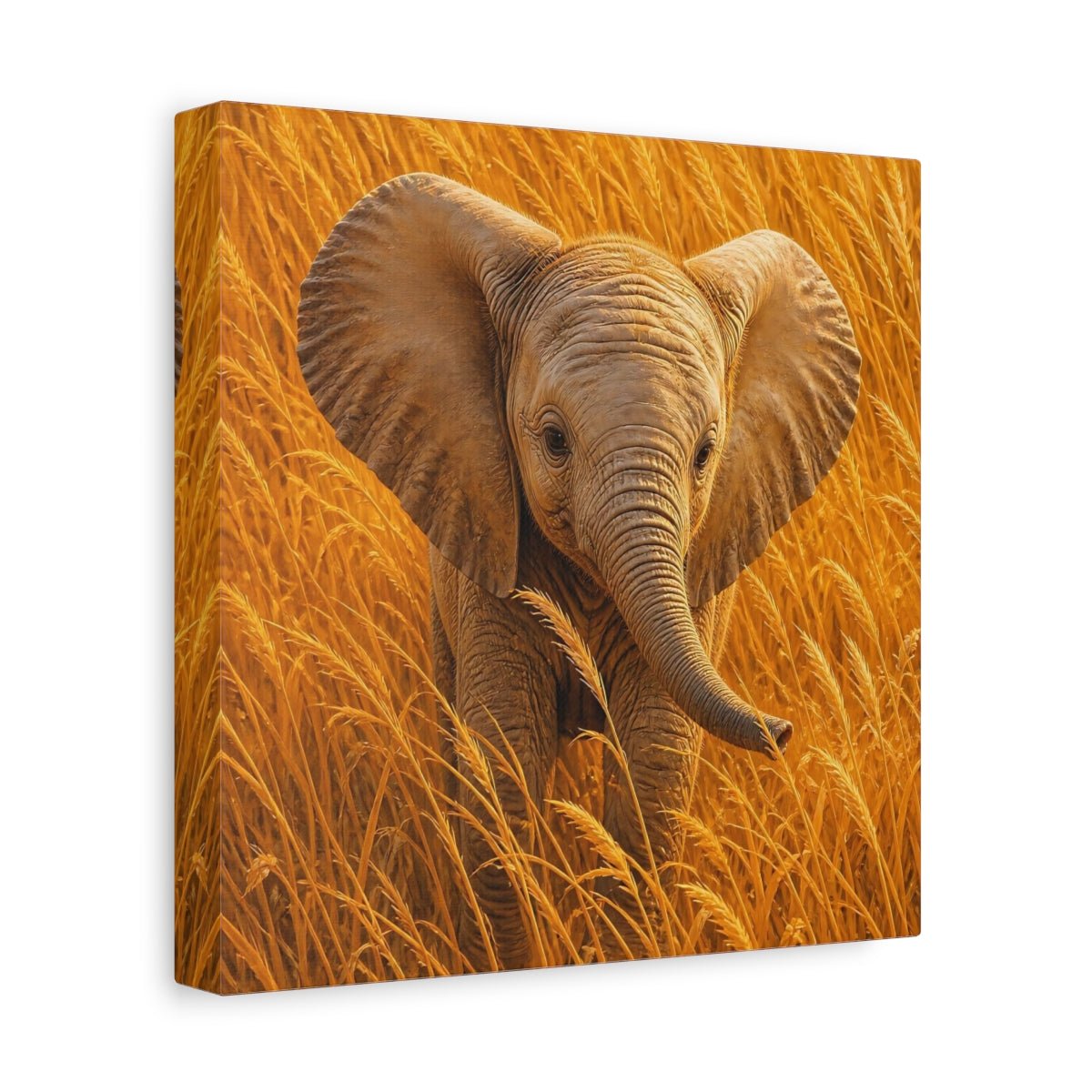 Animals Baby Elephant Golden Canvas Print – Realistic Nursery, Gallery Wall - YesArtYes