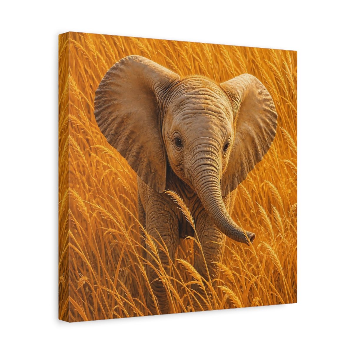 Animals Baby Elephant Golden Canvas Print – Realistic Nursery, Gallery Wall - YesArtYes