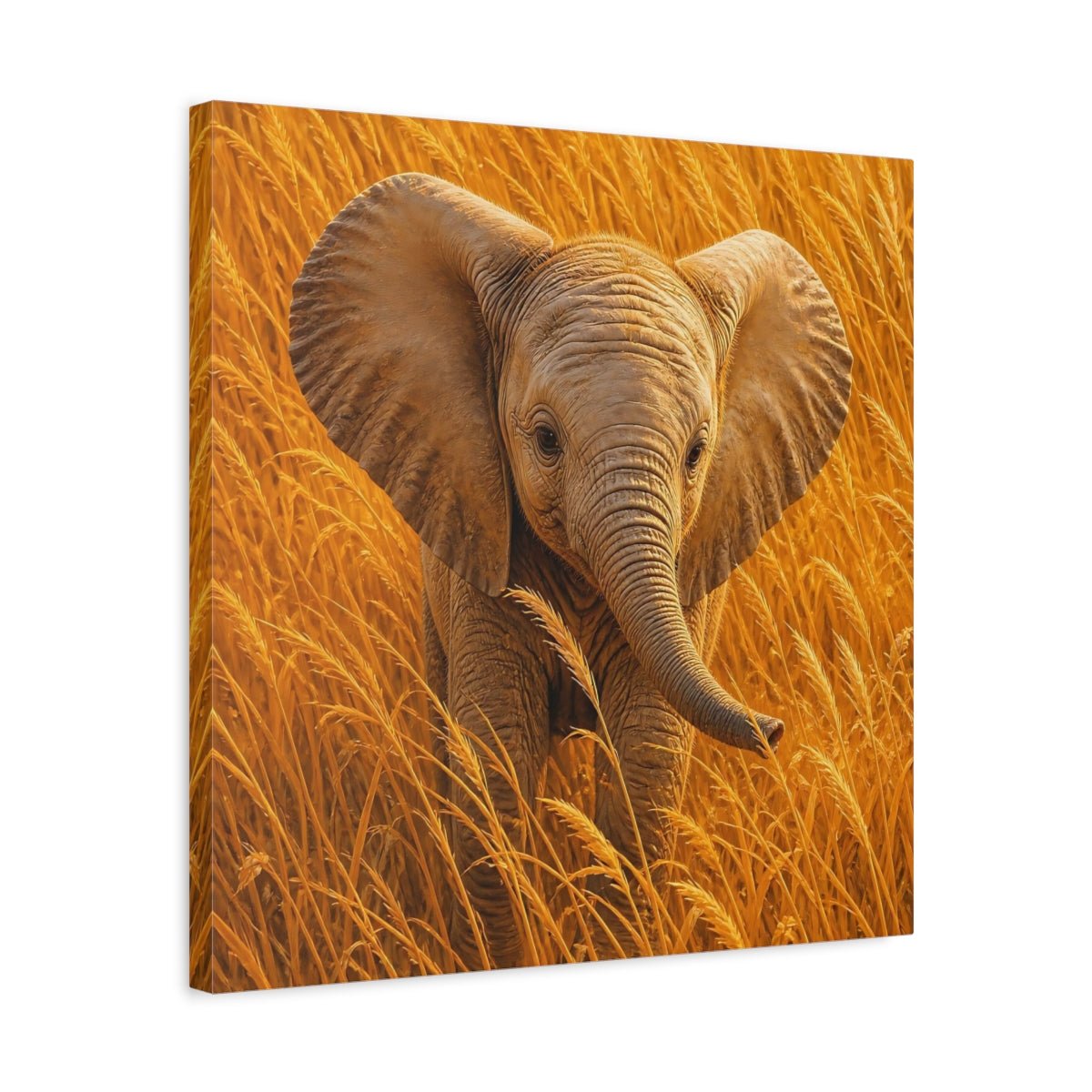 Animals Baby Elephant Golden Canvas Print – Realistic Nursery, Gallery Wall - YesArtYes
