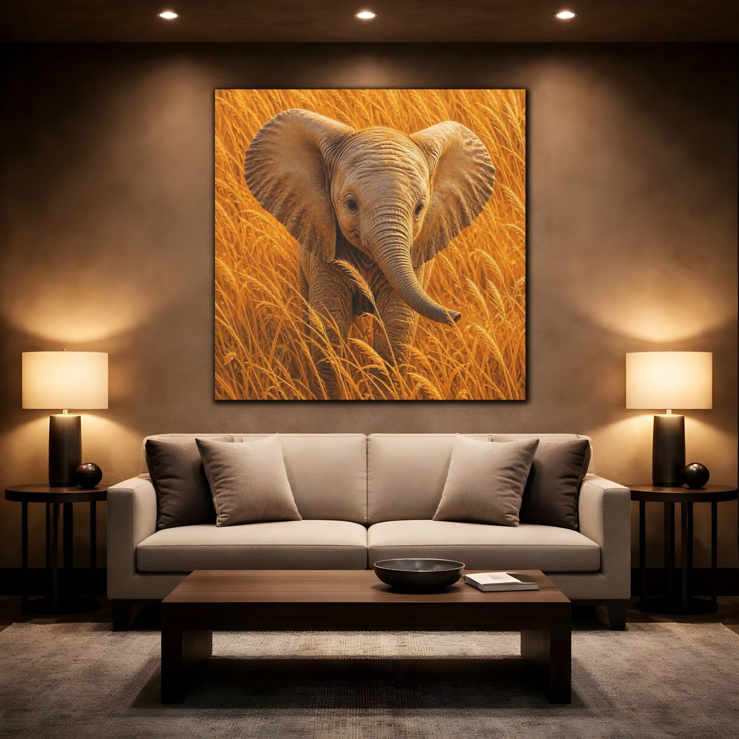 Animals Baby Elephant Golden Canvas Print – Realistic Nursery, Gallery Wall - YesArtYes