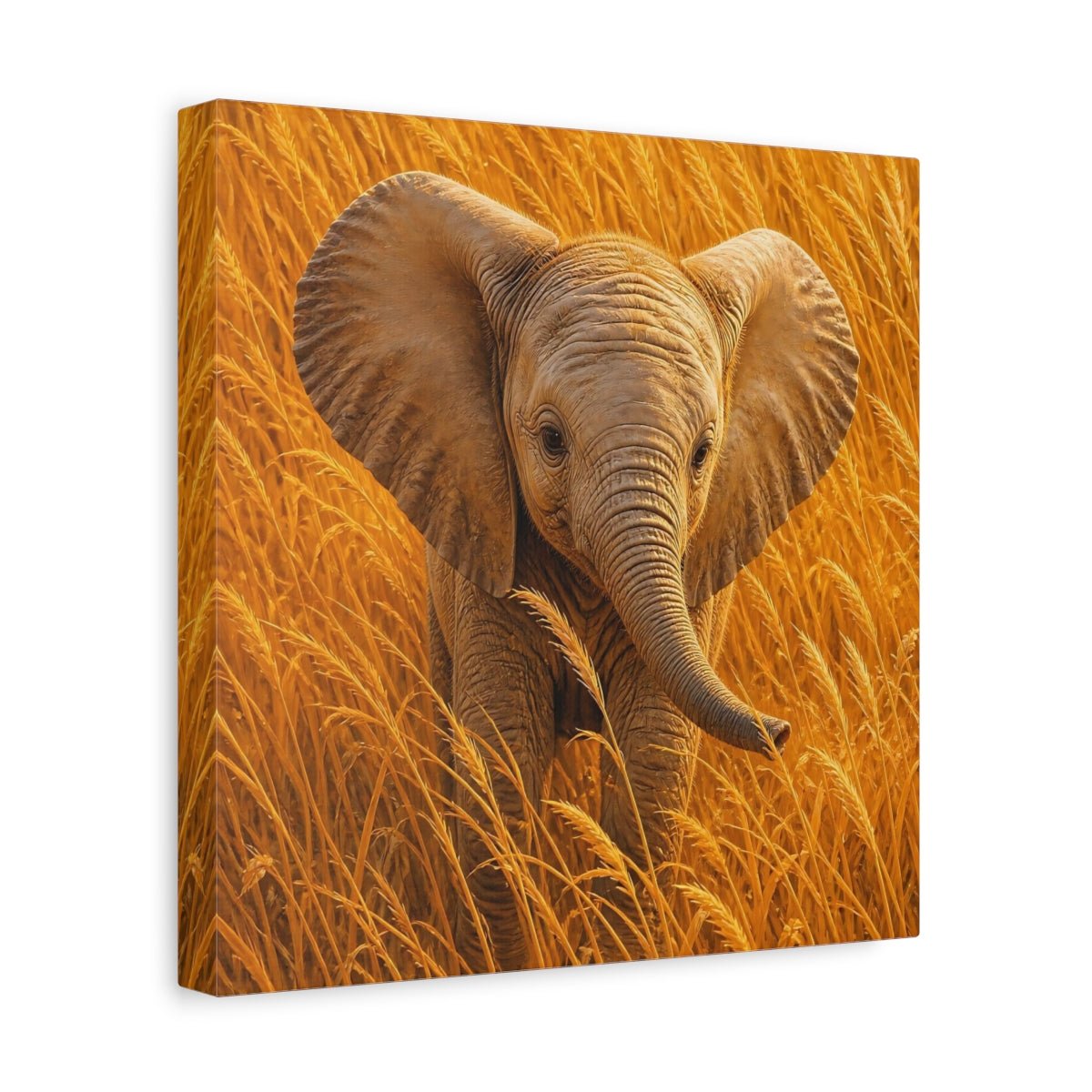 Animals Baby Elephant Golden Canvas Print – Realistic Nursery, Gallery Wall - YesArtYes