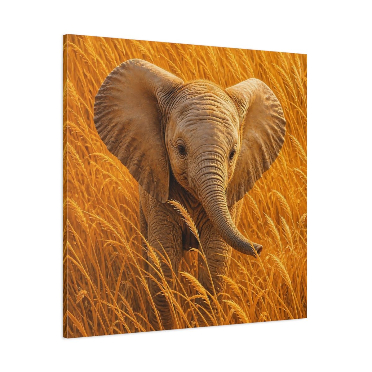 Animals Baby Elephant Golden Canvas Print – Realistic Nursery, Gallery Wall - YesArtYes