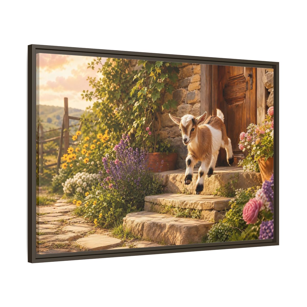 Main Mockup. Animals Baby Goat Baby Goat Farmhouse shown as stretched canvas wall art