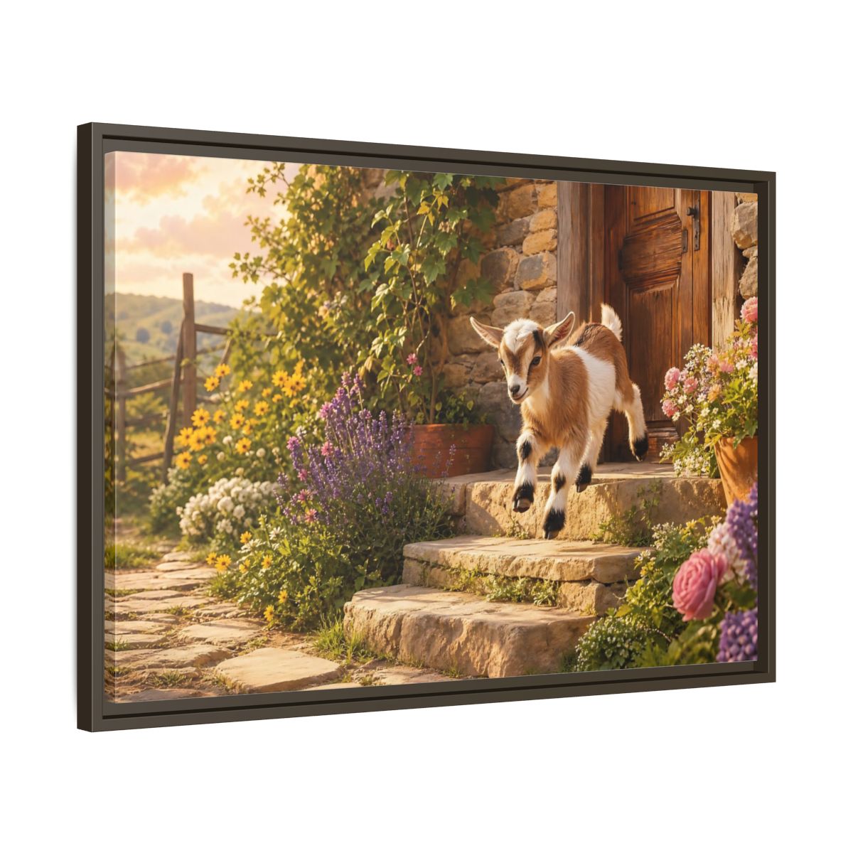 Side Mockup 11. Animals Baby Goat Baby Goat Farmhouse shown as stretched canvas wall art