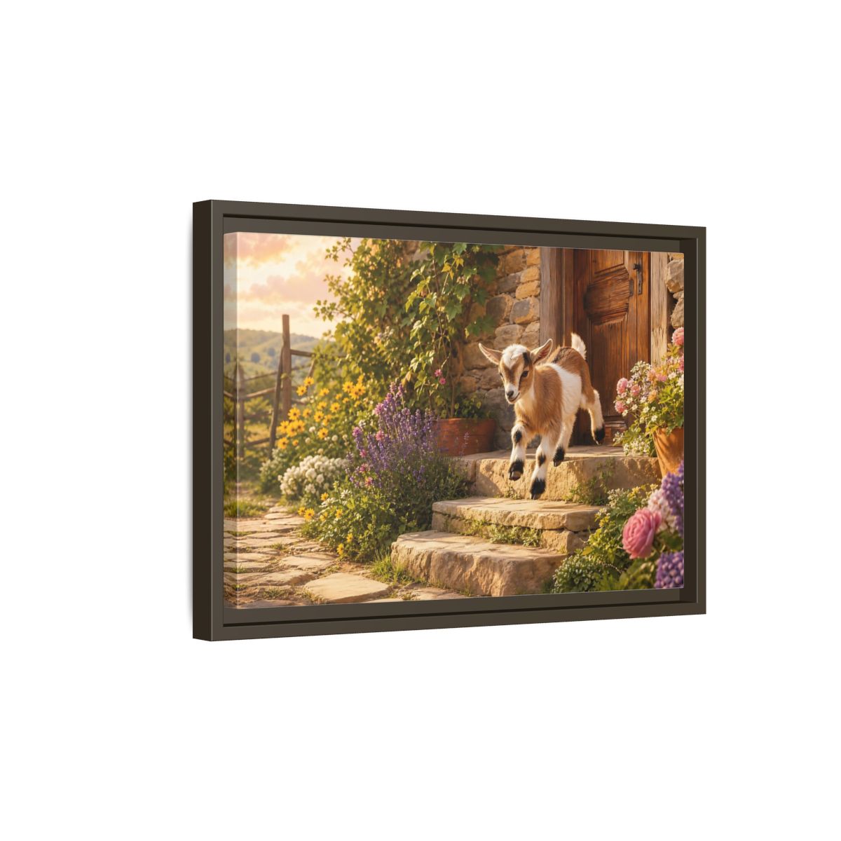 Side Mockup 5. Animals Baby Goat Baby Goat Farmhouse shown as stretched canvas wall art