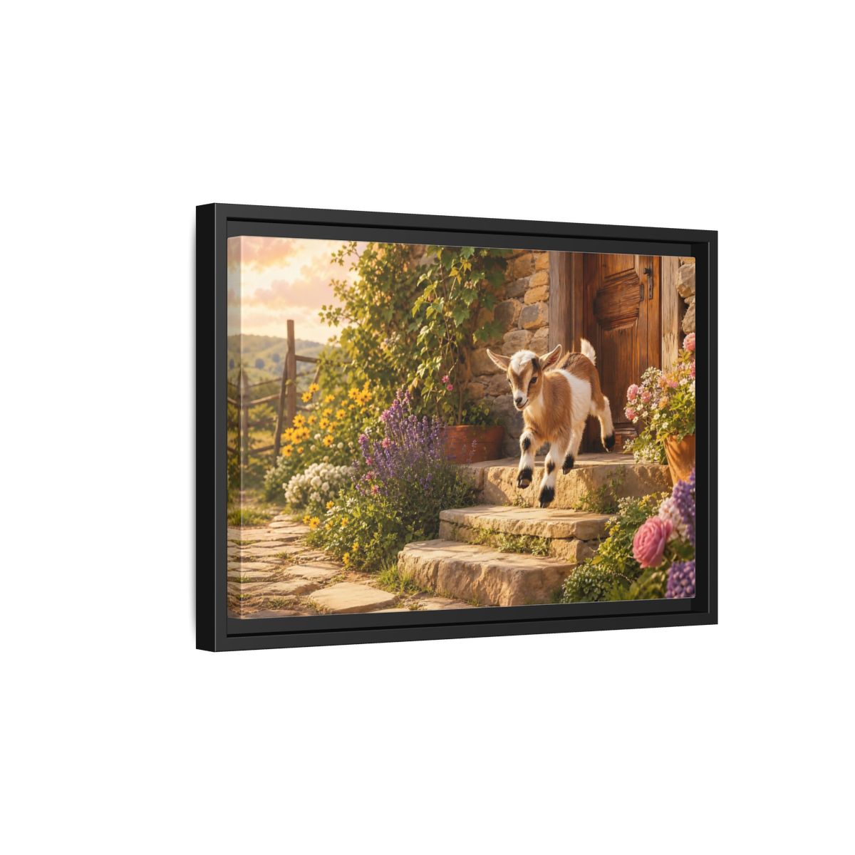Side Mockup 6. Animals Baby Goat Baby Goat Farmhouse shown as stretched canvas wall art