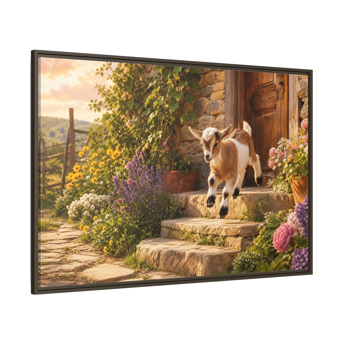 Side Mockup 8. Animals Baby Goat Baby Goat Farmhouse shown as stretched canvas wall art