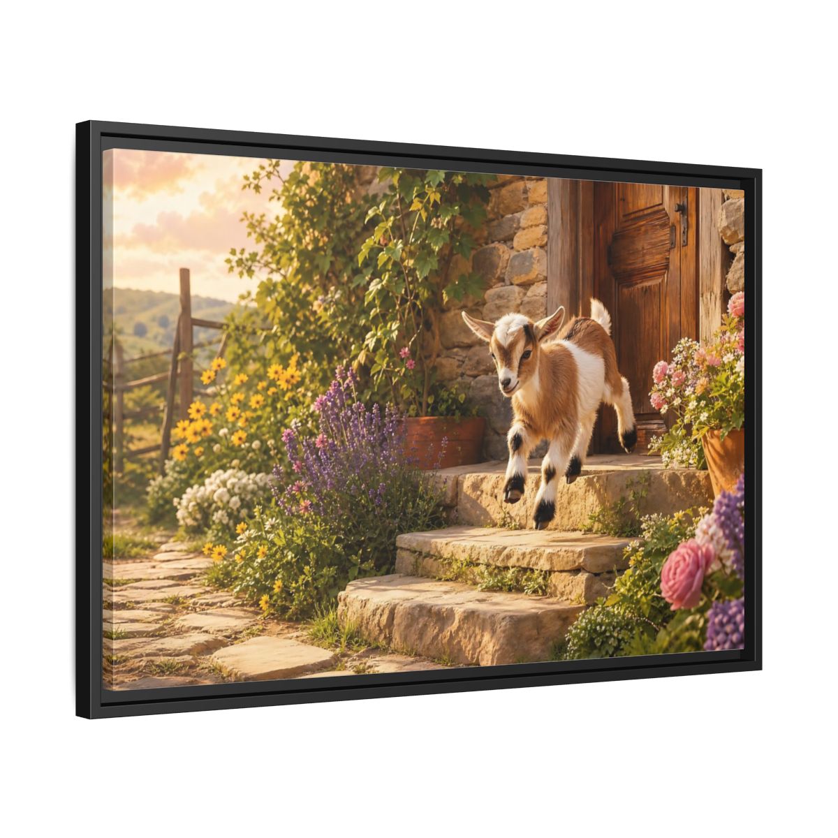 Side Mockup 14. Animals Baby Goat Baby Goat Farmhouse shown as stretched canvas wall art