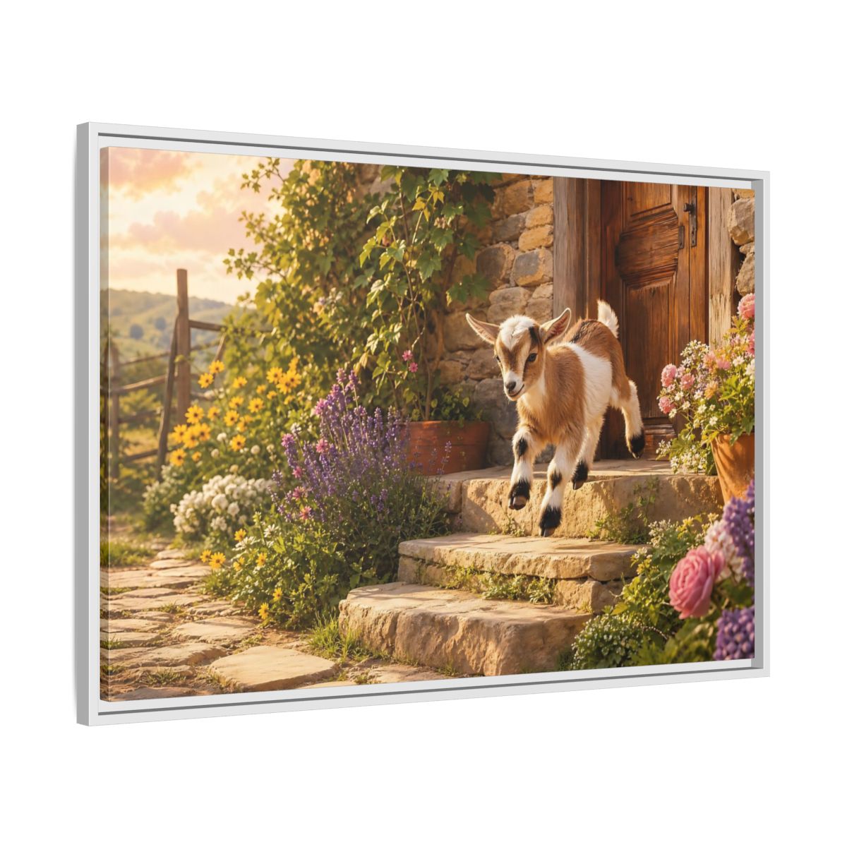 Side Mockup 9. Animals Baby Goat Baby Goat Farmhouse shown as stretched canvas wall art
