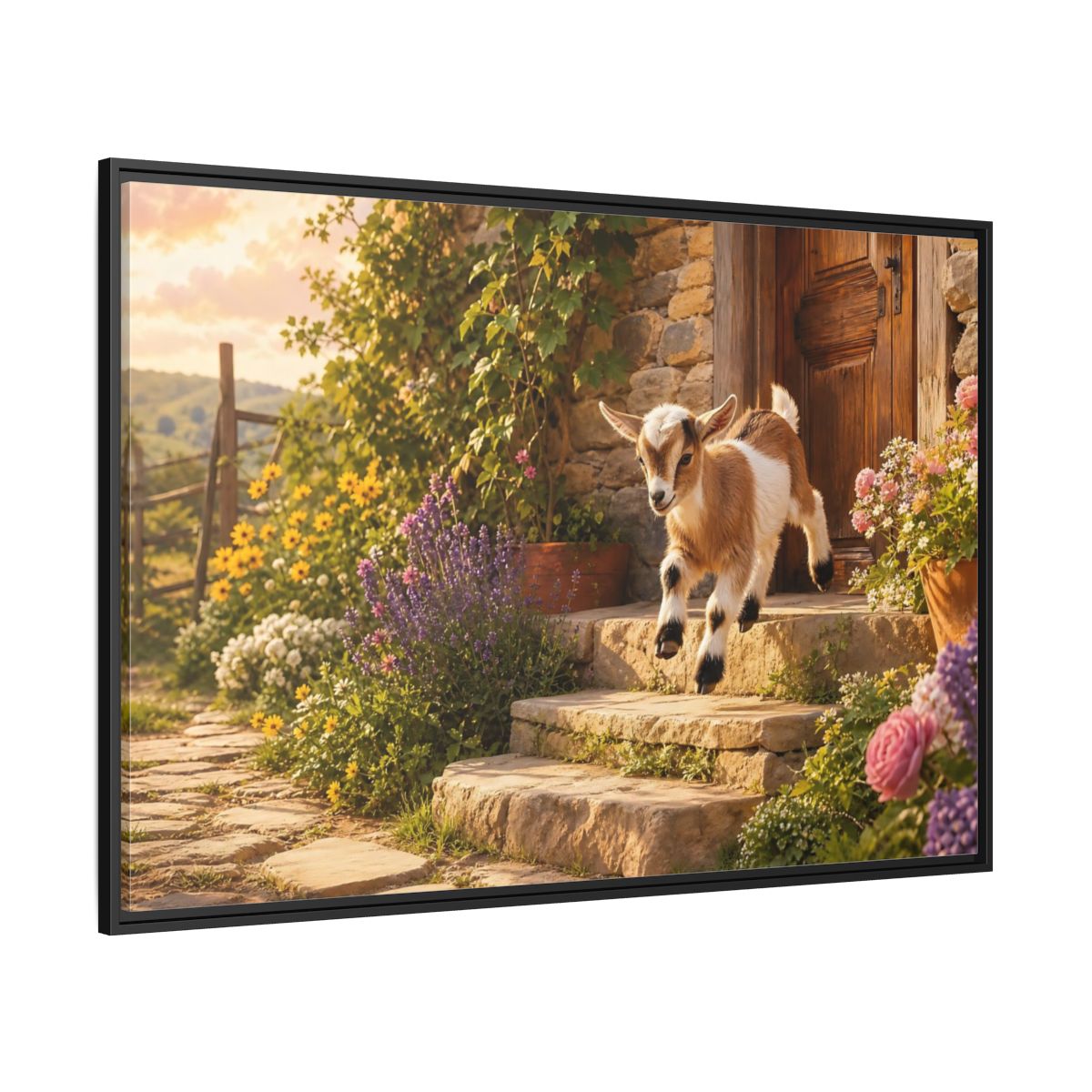 Side Mockup 12. Animals Baby Goat Baby Goat Farmhouse shown as stretched canvas wall art