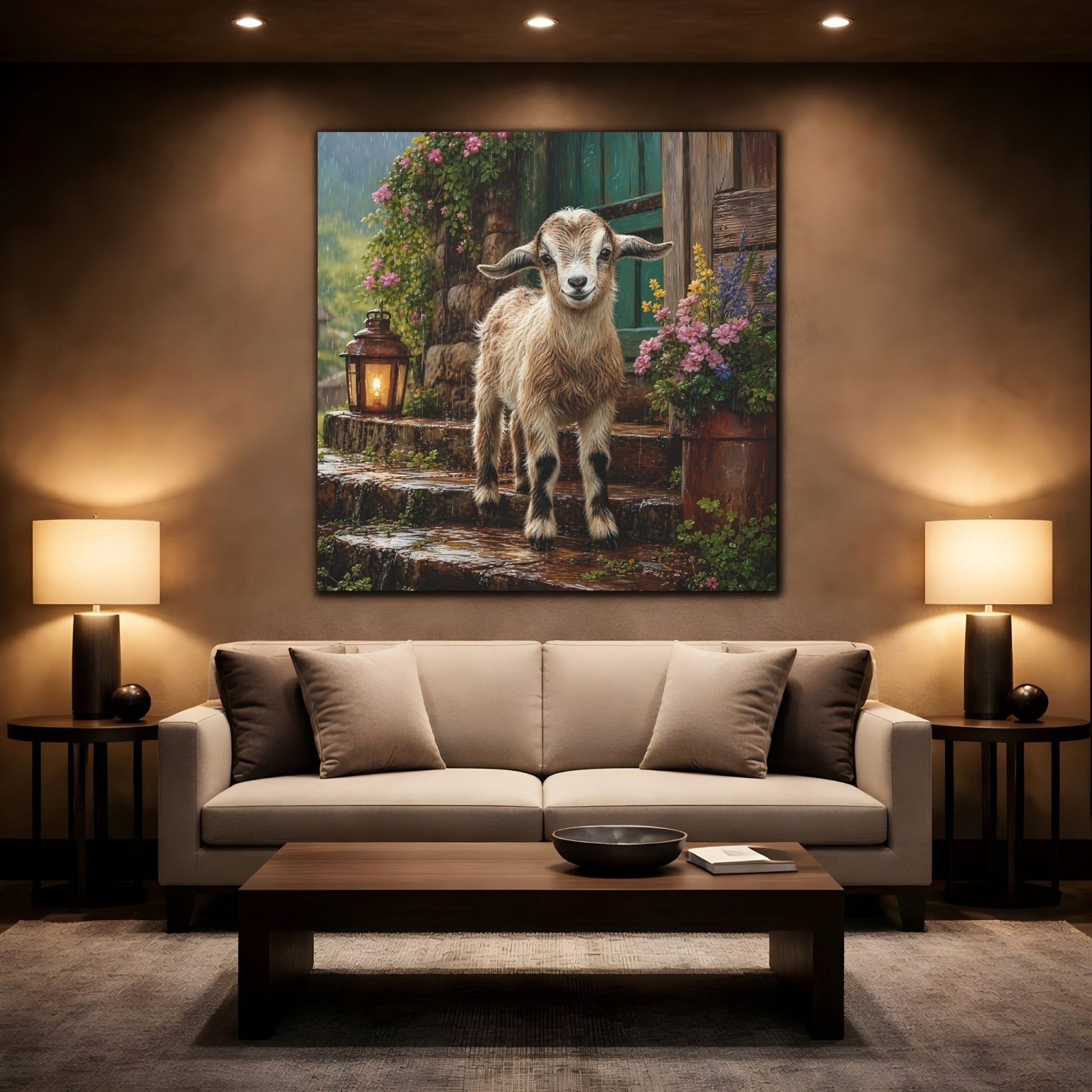 Animals Baby Goat Rustic Canvas Print Wall Art – Realistic Living Room, Above Console Table - YesArtYes