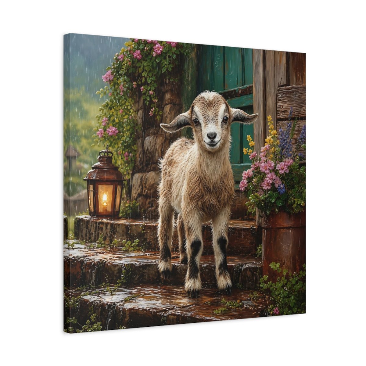 Animals Baby Goat Rustic Canvas Print Wall Art – Realistic Living Room, Above Console Table - YesArtYes