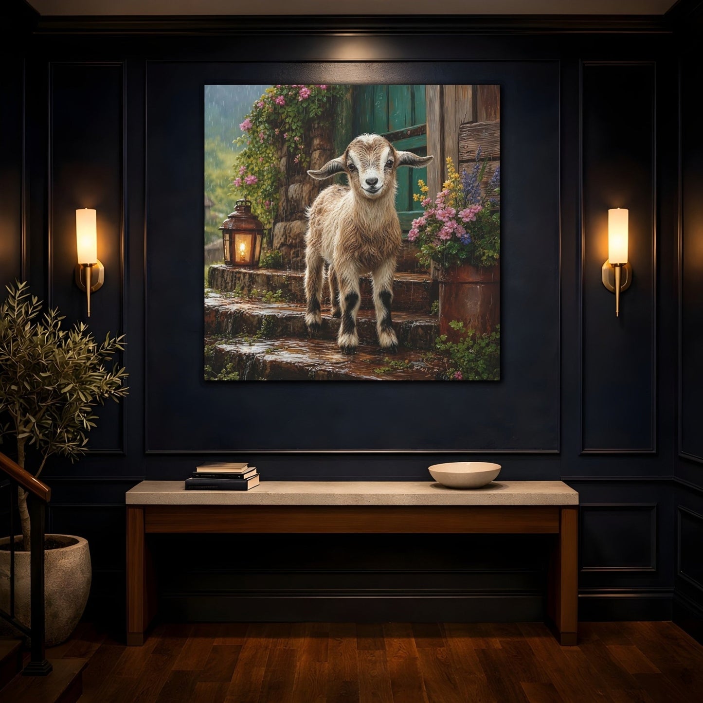 Animals Baby Goat Rustic Canvas Print Wall Art – Realistic Living Room, Above Console Table - YesArtYes