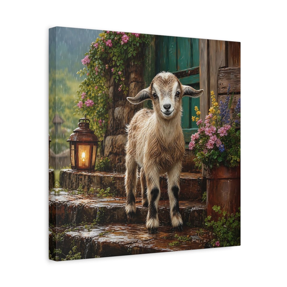 Animals Baby Goat Rustic Canvas Print Wall Art – Realistic Living Room, Above Console Table - YesArtYes