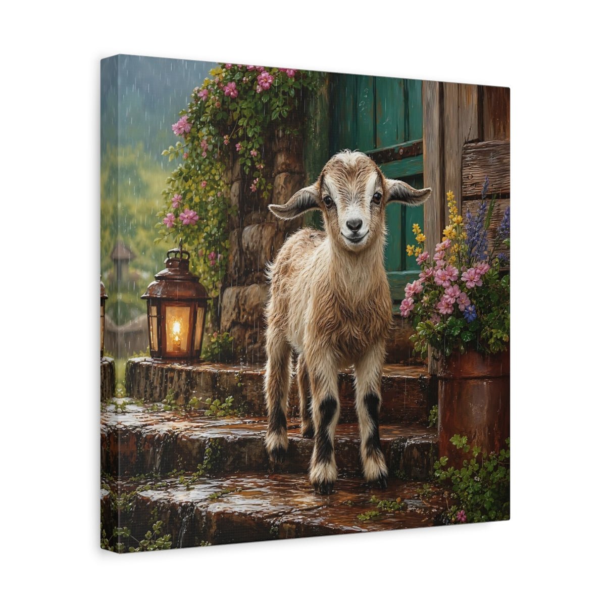 Animals Baby Goat Rustic Canvas Print Wall Art – Realistic Living Room, Above Console Table - YesArtYes