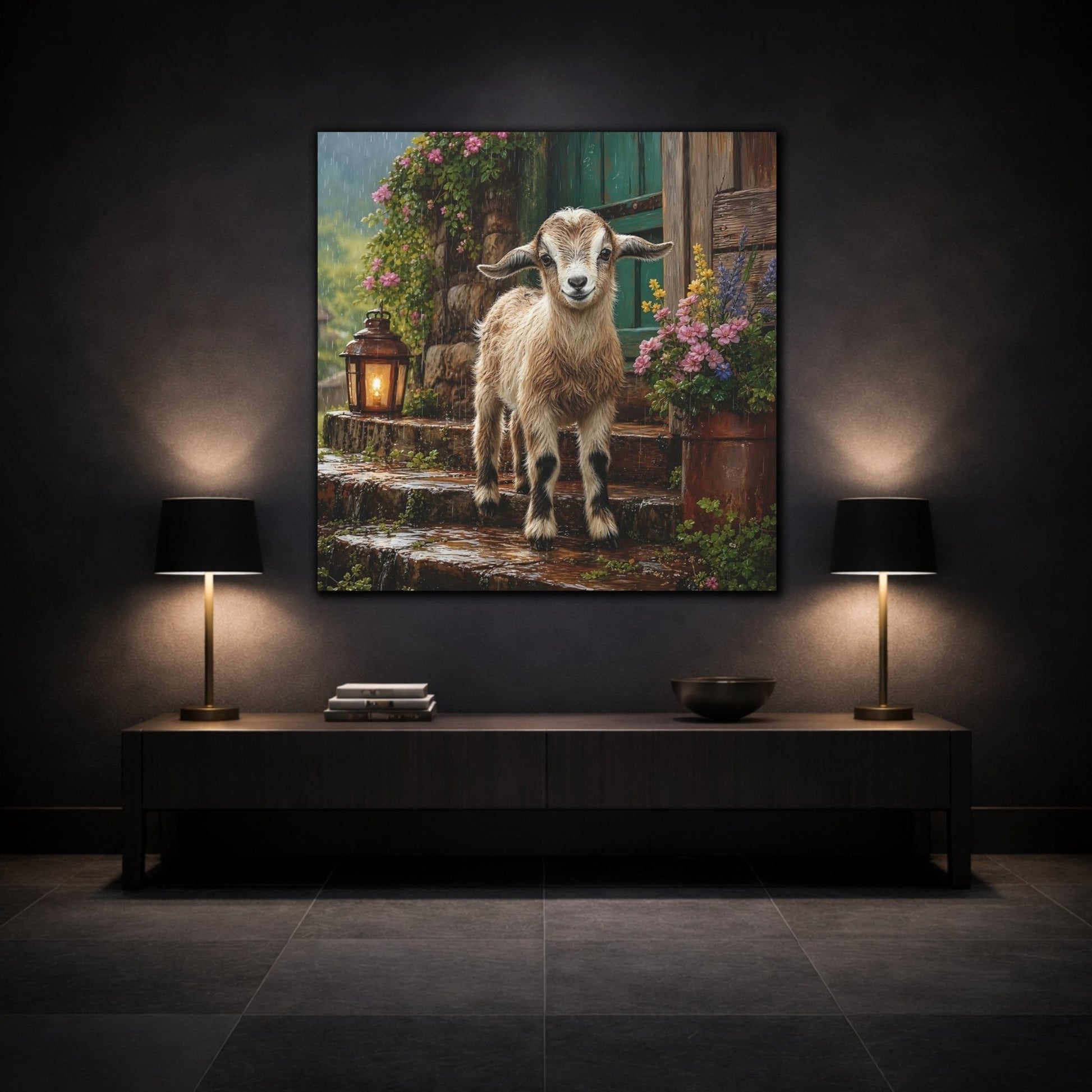 Animals Baby Goat Rustic Canvas Print Wall Art – Realistic Living Room, Above Console Table - YesArtYes