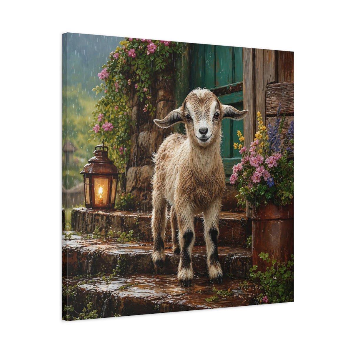 Animals Baby Goat Rustic Canvas Print Wall Art – Realistic Living Room, Above Console Table - YesArtYes