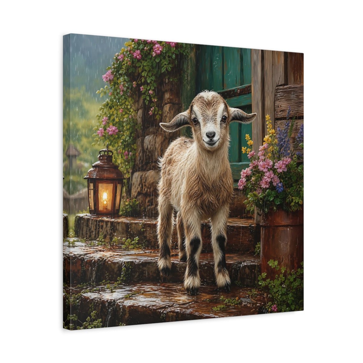 Animals Baby Goat Rustic Canvas Print Wall Art – Realistic Living Room, Above Console Table - YesArtYes