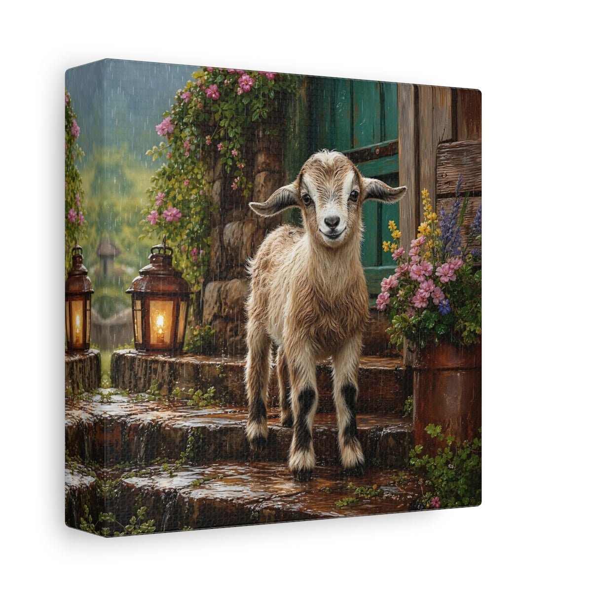 Animals Baby Goat Rustic Canvas Print Wall Art – Realistic Living Room, Above Console Table - YesArtYes