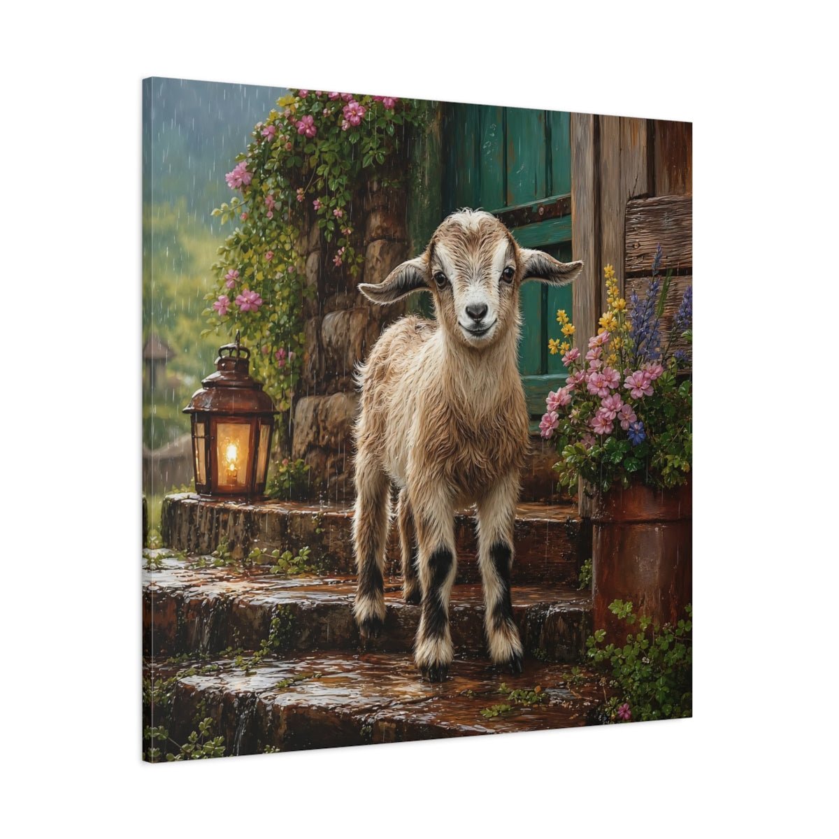 Animals Baby Goat Rustic Canvas Print Wall Art – Realistic Living Room, Above Console Table - YesArtYes
