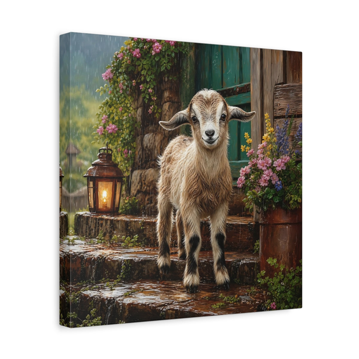 Side Mockup 7. Animals Baby Goat Rustic Baby Goat shown as canvas print