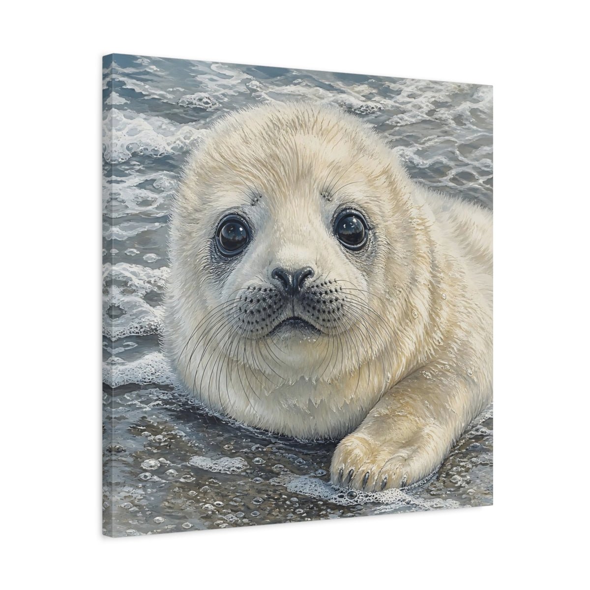 Animals Baby Seal Cute Canvas Print – Nursery, Statement Wall, Cream and Grey - YesArtYes