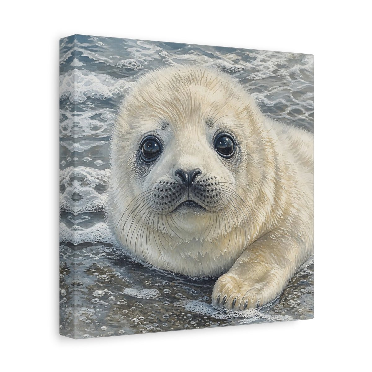 Animals Baby Seal Cute Canvas Print – Nursery, Statement Wall, Cream and Grey - YesArtYes