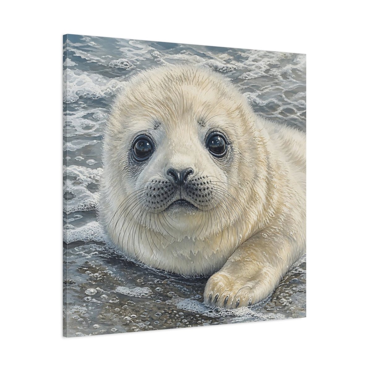 Animals Baby Seal Cute Canvas Print – Nursery, Statement Wall, Cream and Grey - YesArtYes