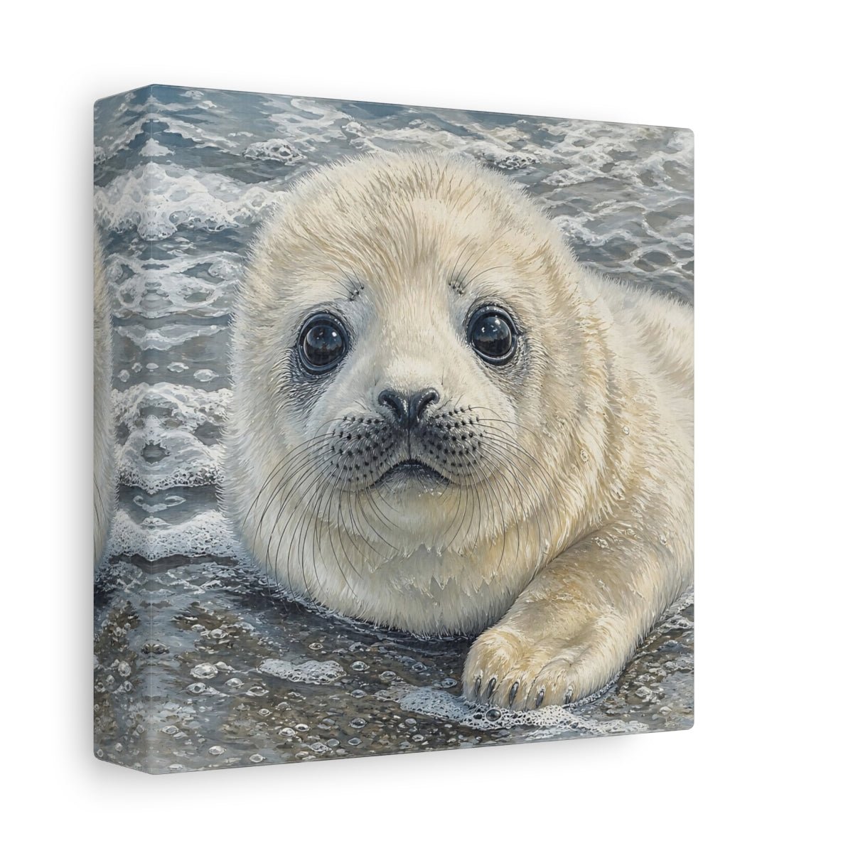 Animals Baby Seal Cute Canvas Print – Nursery, Statement Wall, Cream and Grey - YesArtYes