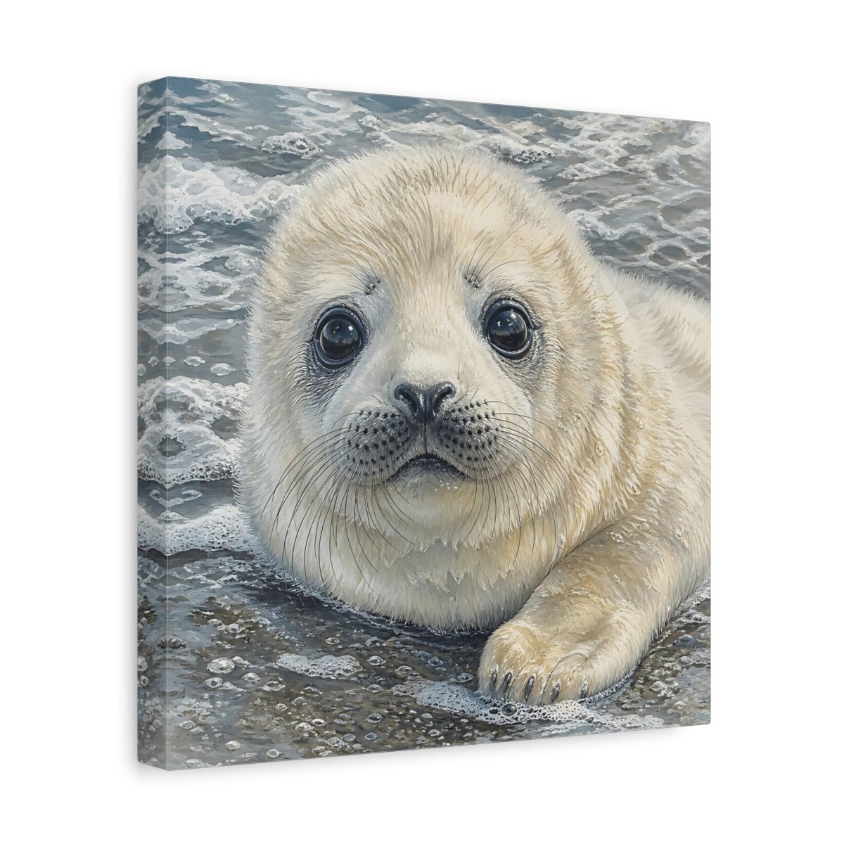 Animals Baby Seal Cute Canvas Print – Nursery, Statement Wall, Cream and Grey - YesArtYes
