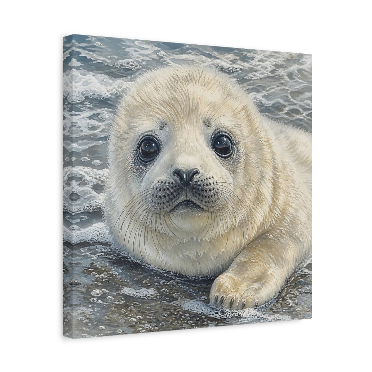 Animals Baby Seal Cute Canvas Print – Nursery, Statement Wall, Cream and Grey - YesArtYes