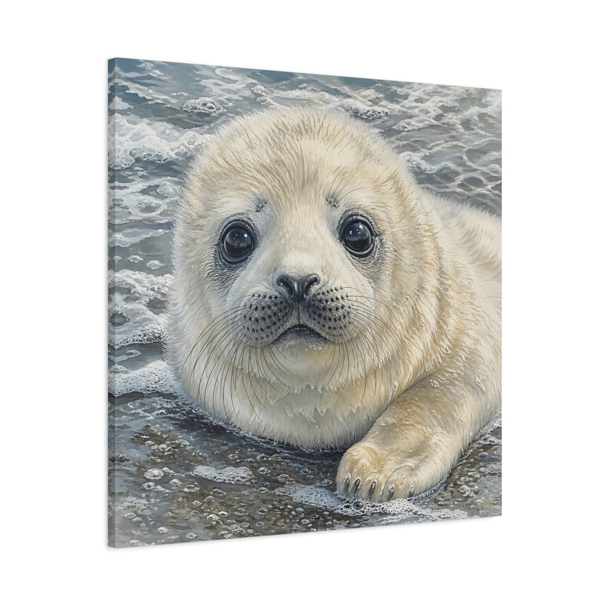 Animals Baby Seal Cute Canvas Print – Nursery, Statement Wall, Cream and Grey - YesArtYes