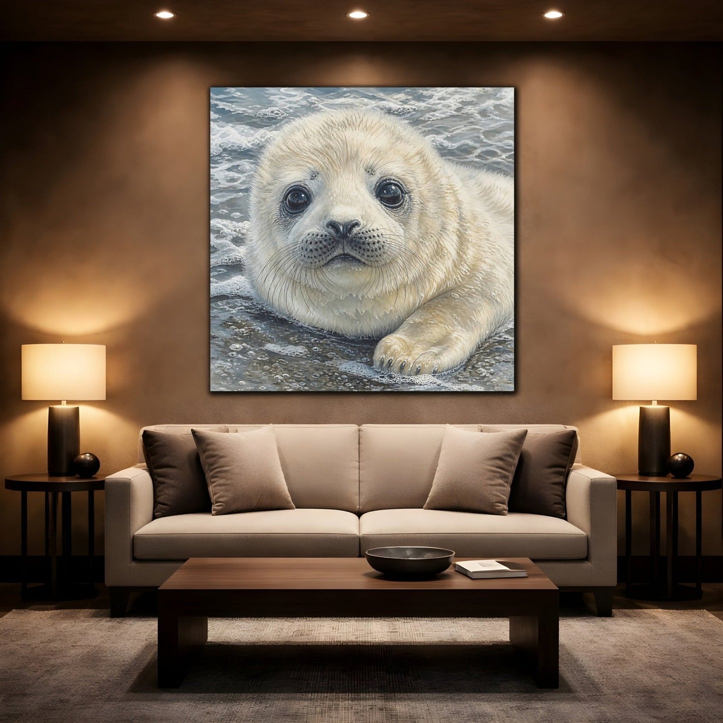 Animals Baby Seal Cute Canvas Print – Nursery, Statement Wall, Cream and Grey - YesArtYes