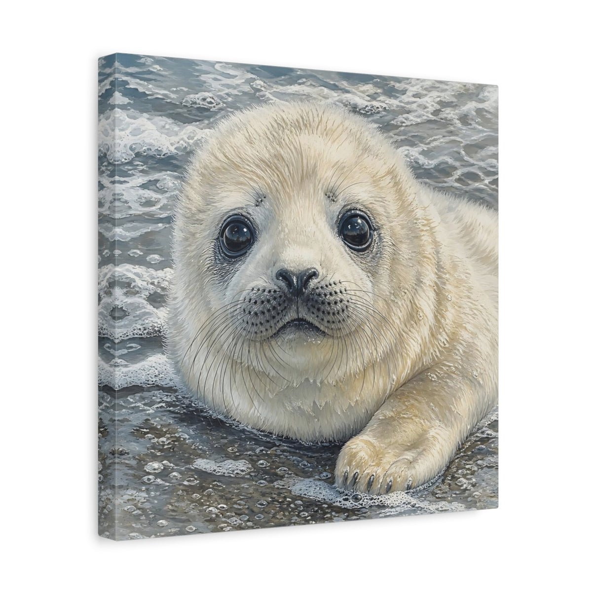 Animals Baby Seal Cute Canvas Print – Nursery, Statement Wall, Cream and Grey - YesArtYes